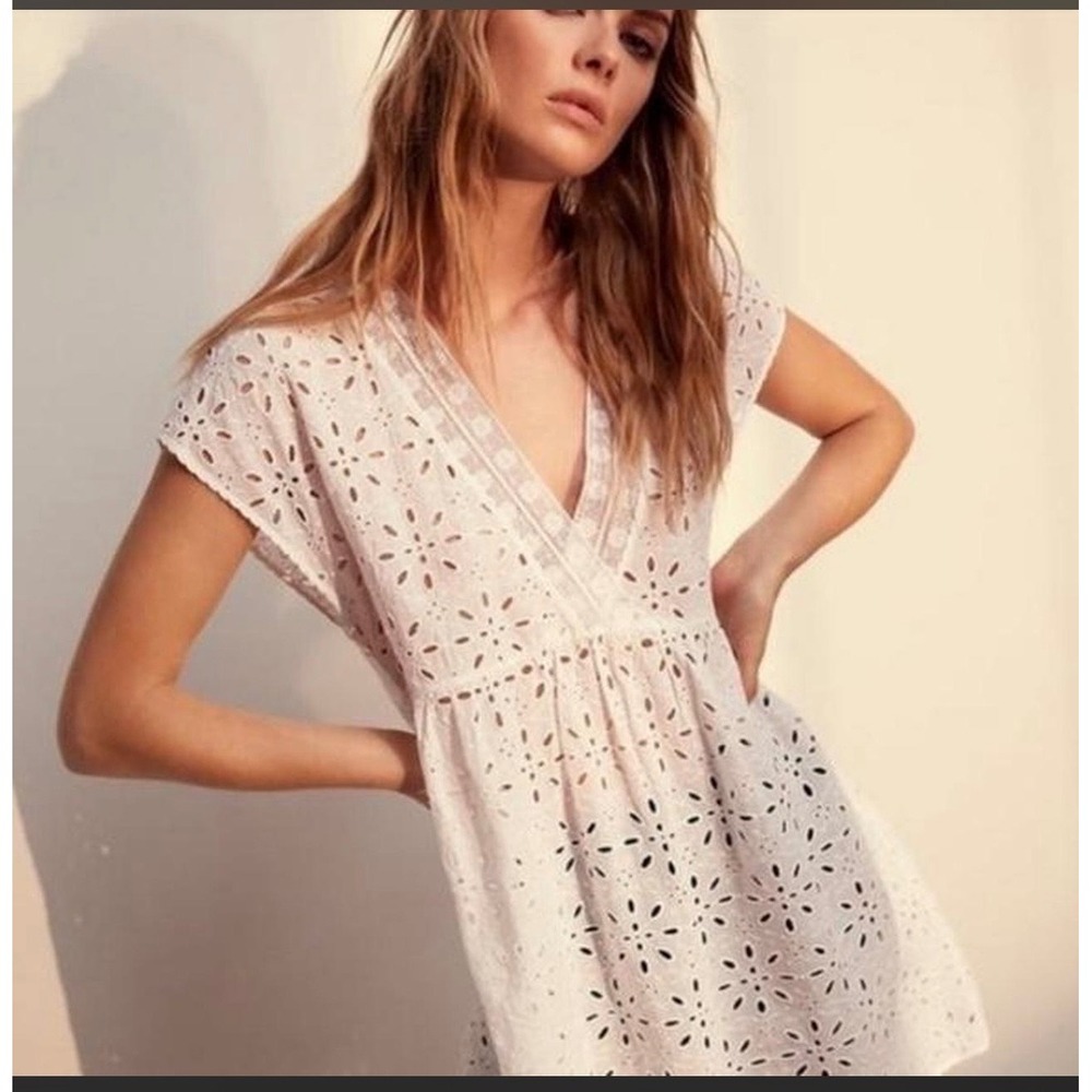 Wilfred Aritzia‎ White Eyelet Boho Cotton Mini Dress